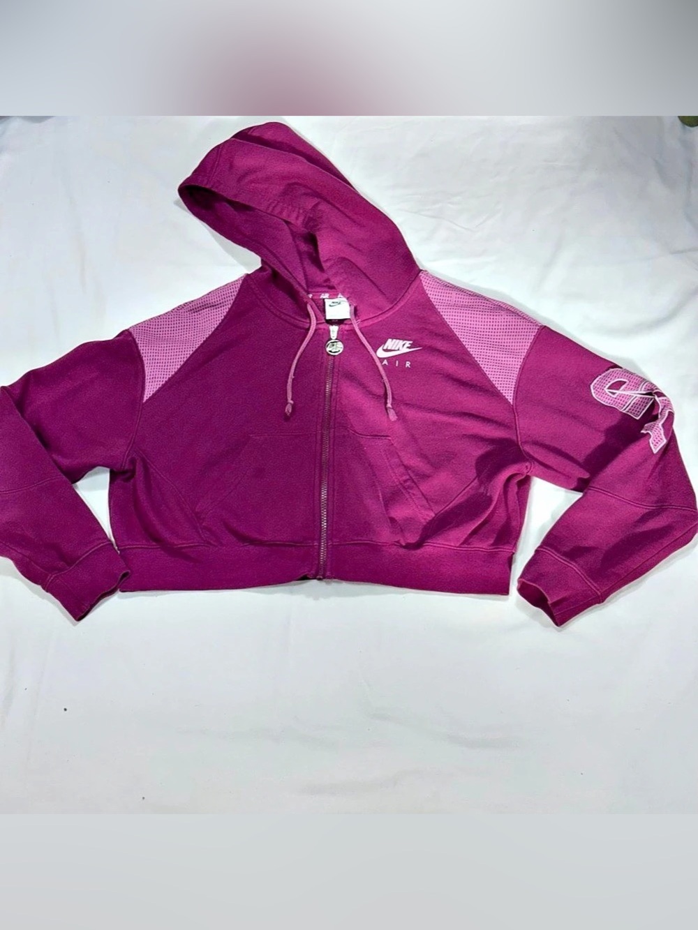 Nike Air Women’s M Berry Pink Cropped Full Zip Hoodie Colorblock  P097